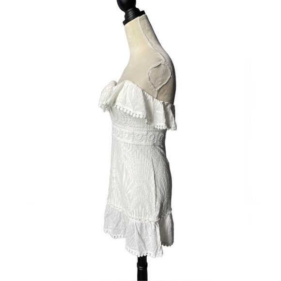 Lena White Lace Ruffles Strapless Mini Dress w/Lace Up Back (Size: Small) - Picture 16 of 16